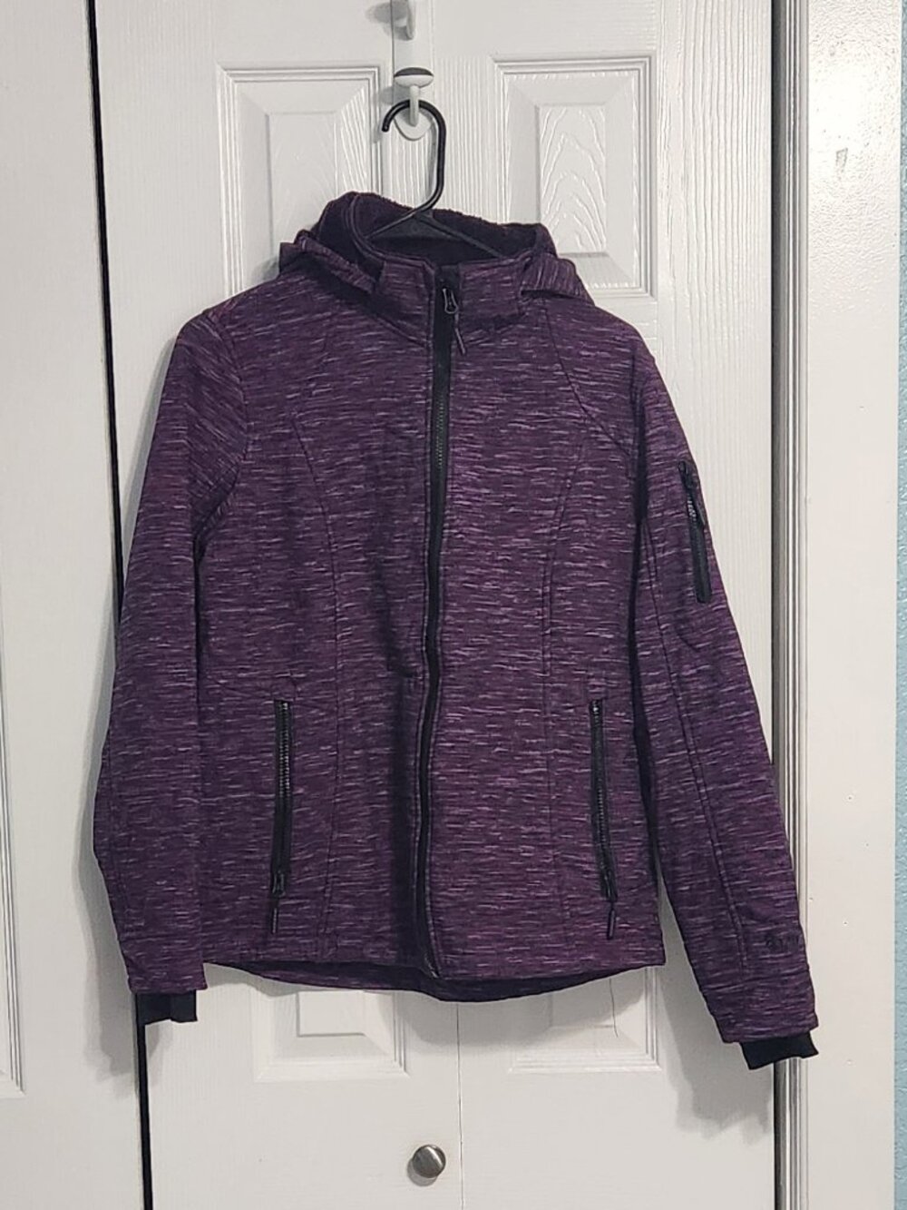 Free Country Hooded Jacket M Faux Fur Lined Softshell Purple Thumbholes